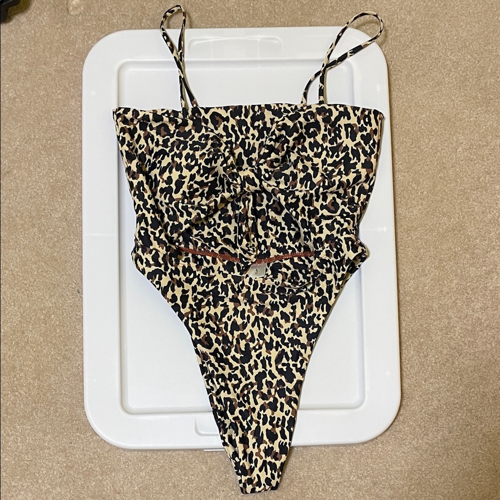 NWOT High Waisted Thong Leopard Print One-Piece Swimsuit